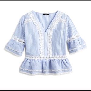 J Crew Ruffle and Lace Top in Faded Peri